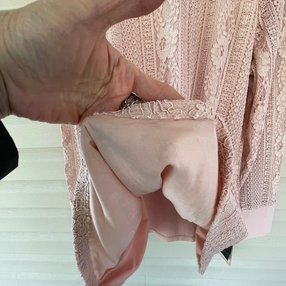 Halogen Pink Smoke Floral Lace Mock Neck Top